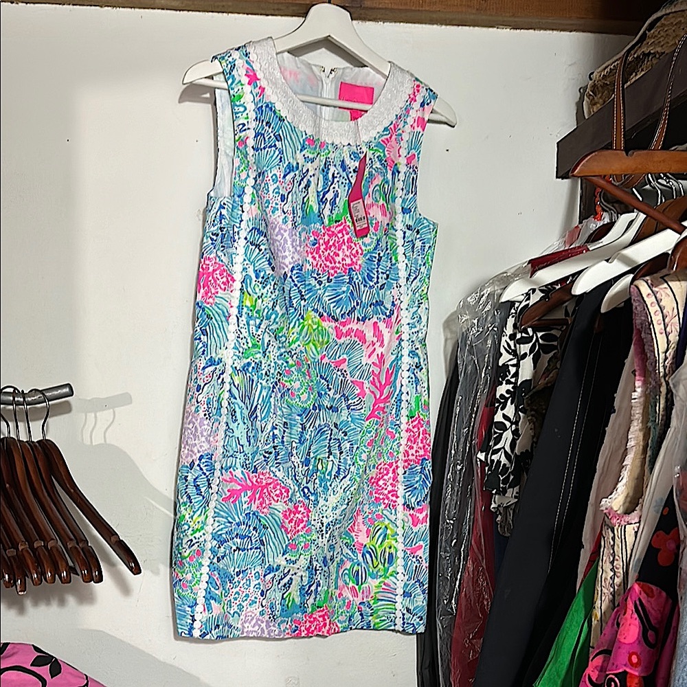 Lilly Pulitzer Pink and Blue Sleeveless Sheath Mini Dress